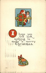 Santa Talking to Child at Table Postcard