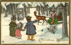 Christmas Greetings with Children in the Snow Santa Claus Postcard Postcard