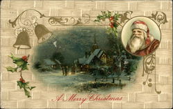 Snowy Scene With Church and Santa in Frame Postcard