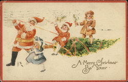 A Merry Christmas Be Yours with Santa and Children Postcard