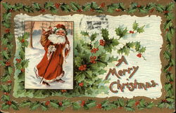 Santa with full of Presents on his back Santa Claus Postcard Postcard
