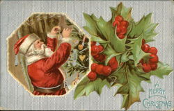A Merry Christmas with Santa and Holly Santa Claus Postcard Postcard