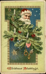 Christmas Blessings with Santa and Christmas Tree Santa Claus Postcard Postcard