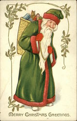 Merry Christmas Greetings with St Nick Santa Claus Postcard Postcard
