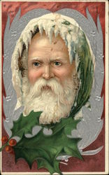 Santa head with holly underneath Postcard