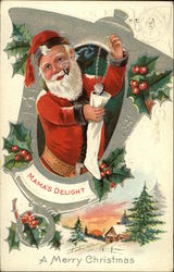 Santa Delivering Heart Necklace in Mother's Stocking Postcard