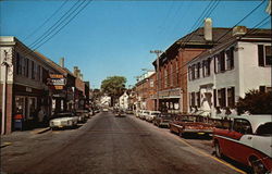 Main Street Showing Post Office and Library in Foreground Damariscotta, ME Postcard Postcard