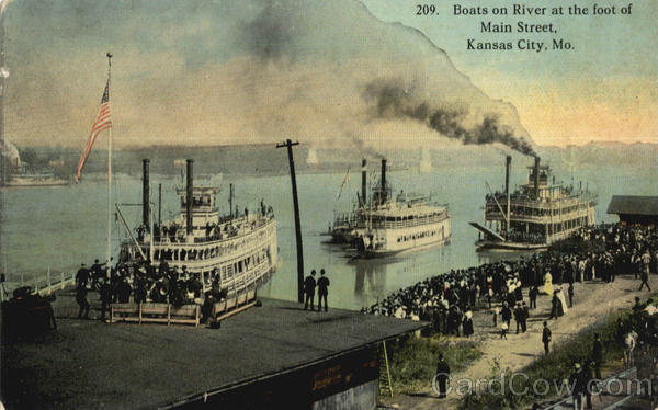 Boats On River At The Foot Of Main Street Kansas City Missouri