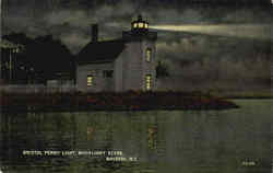 Bristol Ferry Light Moonlight Scene Rhode Island Postcard Postcard