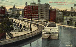 Canal Boats Going Over Aqueduct Postcard