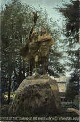 Statue Of The Coming Of The White Men In City Park Portland, OR Postcard 