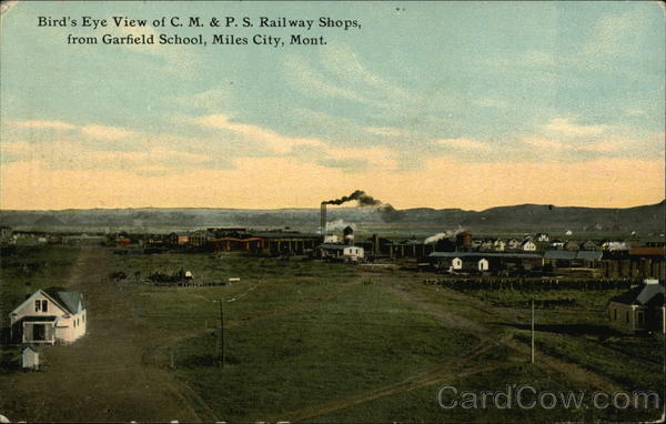 Bird's Eye View of CM&PS Railway Shops from Garfield School Miles City Montana