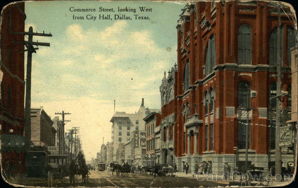 Commerce Street, Looking West from City Hall Dallas Texas