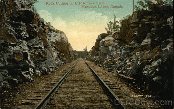 Rock Cutting on CPR Near Bala Muskoka Lake Canada Ontario