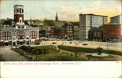 Three Ones Fire Station and Exchange Place Postcard
