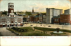 Three Ones Fire Station and Exchange Place Providence, RI Postcard Postcard
