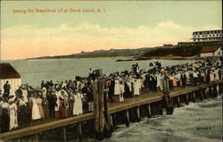 Seeing the Steamboat Off at Block Island Rhode Island Postcard Postcard
