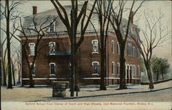 Byfield School From Corner of Court and High Streets, Colt Memorial Fountain Bristol, RI Postcard Postcard