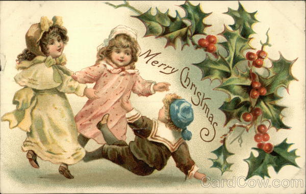 Merry Christmas with Children and Holly