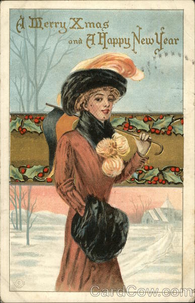 Woman Walking With Fur Muff Beautiful Ladies