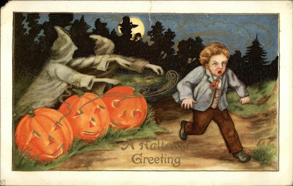 A Halloween Greeting - Ghouls Chasing Little Boy