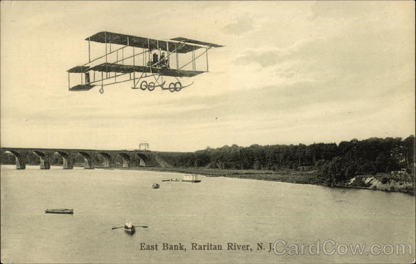 Biplane Over East Bank, Raritan River, New Jersey Aircraft