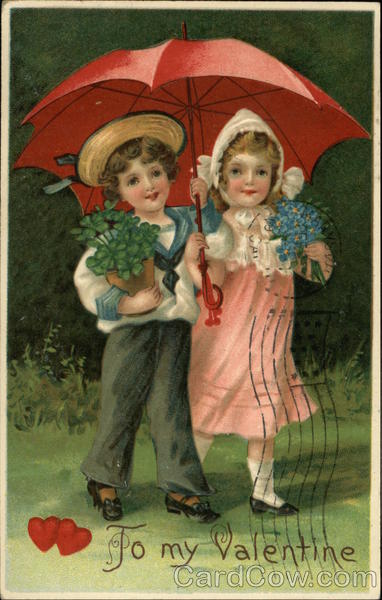 To My Valentine with Boy & Girl under Red Umbrella