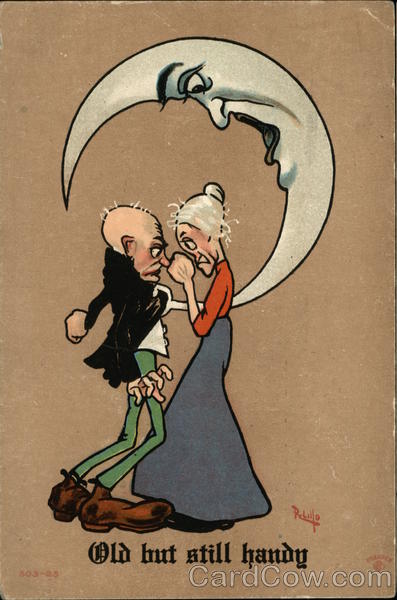 old man and woman argue beneath a quarter moon couples 3 x 5 cards