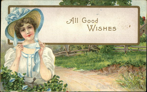 Country Lane With Woman In Blue Bonnet Women