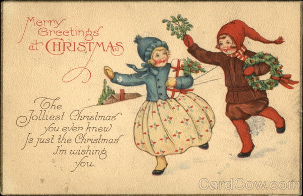 Merry Greetings at Christmas with Children in the Snow