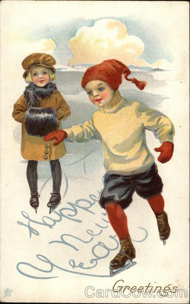 Happy New Year Greetings with Children Skating