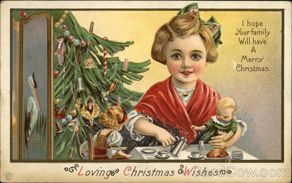 Little Girl Hosts Christmas Tea Party With Dolls Children