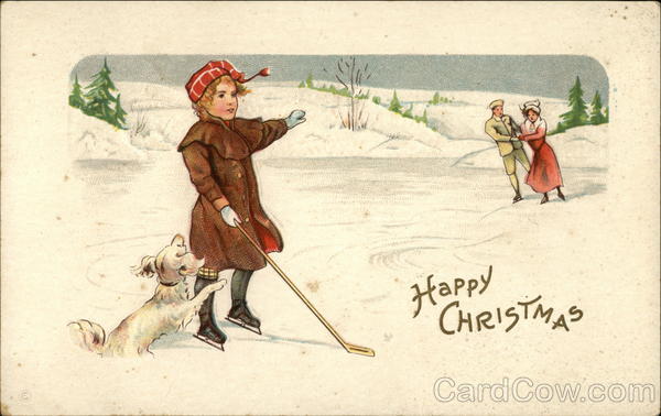 People Ice Skating on Frozen Lake Christmas