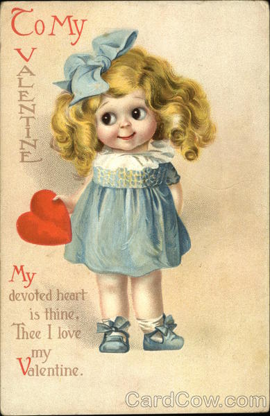 Girl in Blue Dress Holding Red Heart Children