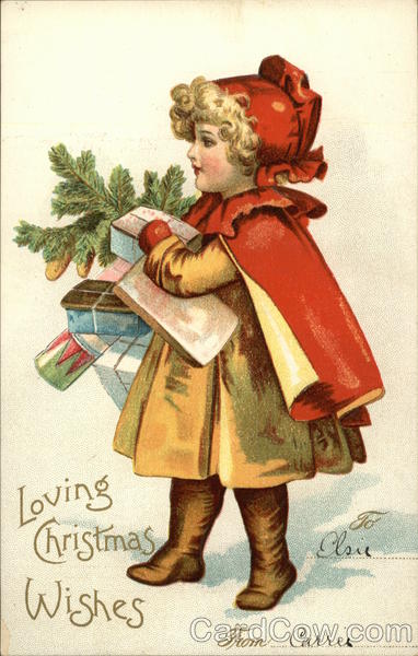 Girl in Red Cape Delivering Presents Children