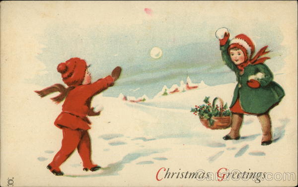 Two Children Throwing Snowballs