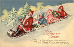 When Christmas Comes - Santa Sledding with Children Postcard
