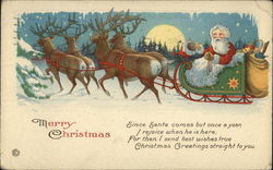 A Merry Christmas with Santa and Reindeer Postcard