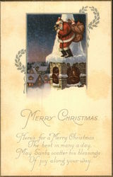 Merry Christmas - Santa Stands on Bell Tower and Looks Down with Binoculars Postcard