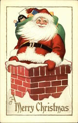 Santa Delivering Toys Down Chimney Postcard