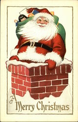 Santa Delivering Toys Down Chimney Postcard