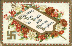 Banner on a pile of flowers Postcard