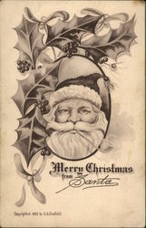 Santa Framed By Holly and Mistletoe Postcard