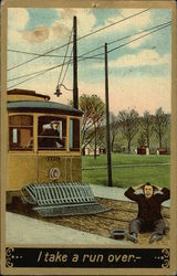 Man On Track In Front of Trolly Comic, Funny Postcard Postcard