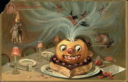 Halloween - Jack O'Lantern Cake with Witches & Goblins Postcard