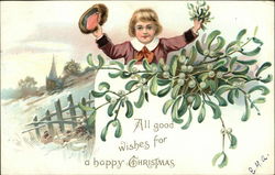 Young Boy Picking Mistletoe Postcard