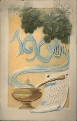1900 In Lamp Smoke and Clover New Year's Postcard Postcard