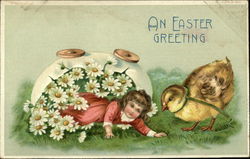 An Easter Greeting With Children Postcard Postcard