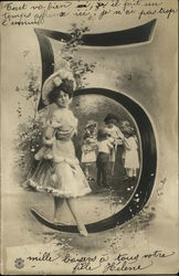 Woman In Hat and Number 5 Postcard