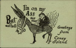 Worried Man Sits on Donkey Postcard